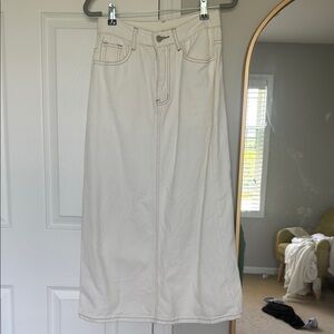 Cream Denim Maxi Skirt